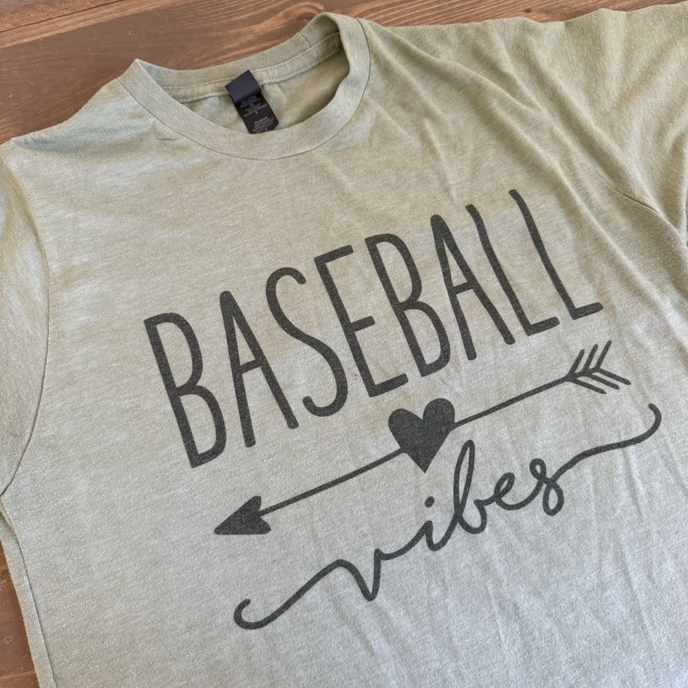 Tultex Womens Small Green Baseball Vibes Crewneck Short Sleeve T-Shirt Casual